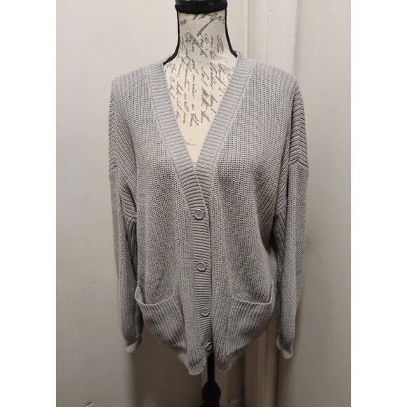 FOREVER 21 Women's Gray Long Sleeve Cardigan V Neck Button Front Pocket Large - Picture 7 of 15